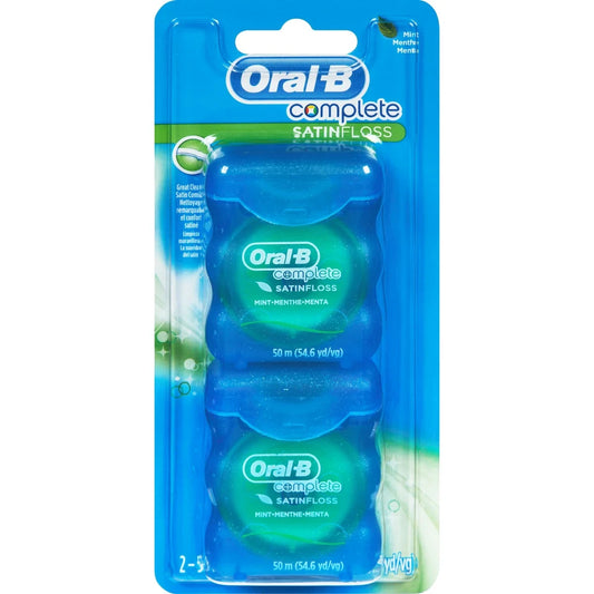 Oral-B Complete SatinFloss Dental Floss, Mint, 50 M, Pack of 2 front package