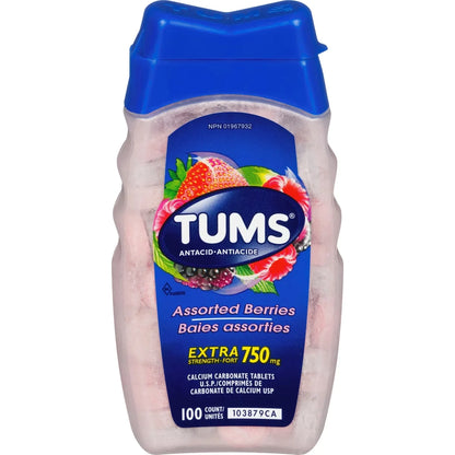 Tums Extra Strength Assorted Berry 100 count front package