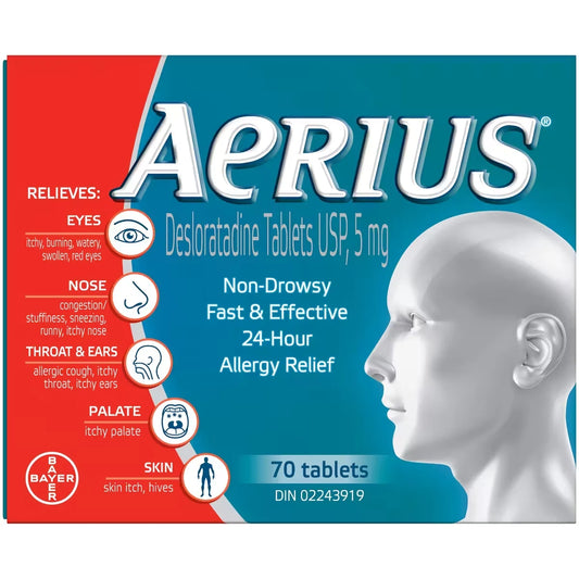 Aerius Allergy Medicine, 24-Hour, Non-Drowsy, 70 Tablets product package