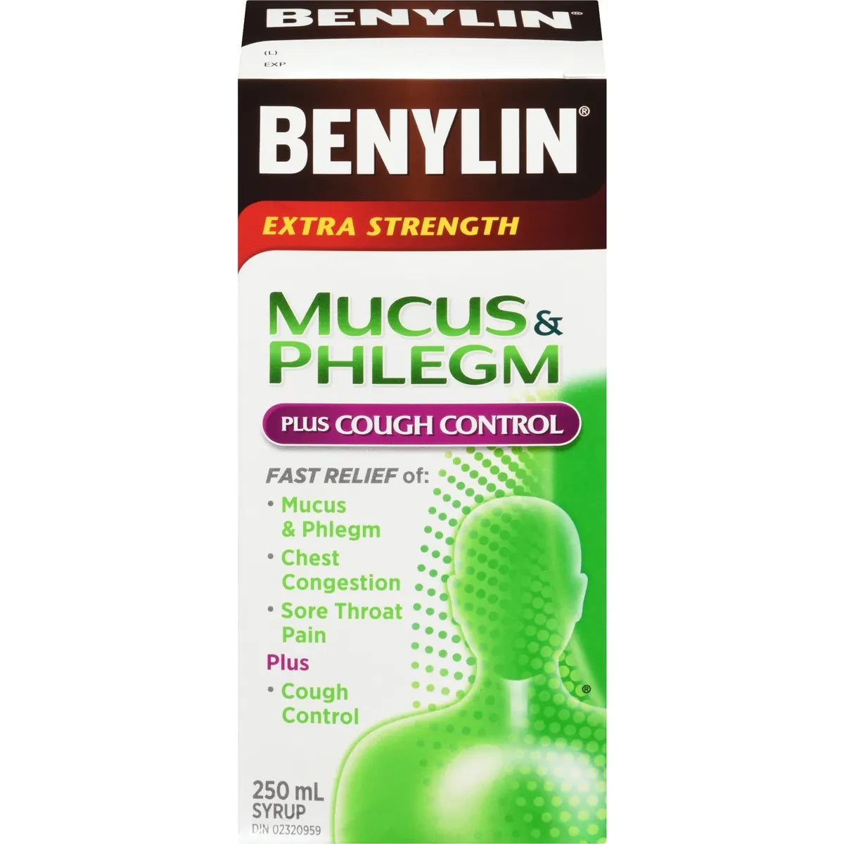 Benylin Extra Strength Cold, Mucus & Phlegh, Cough Control Syrup front package