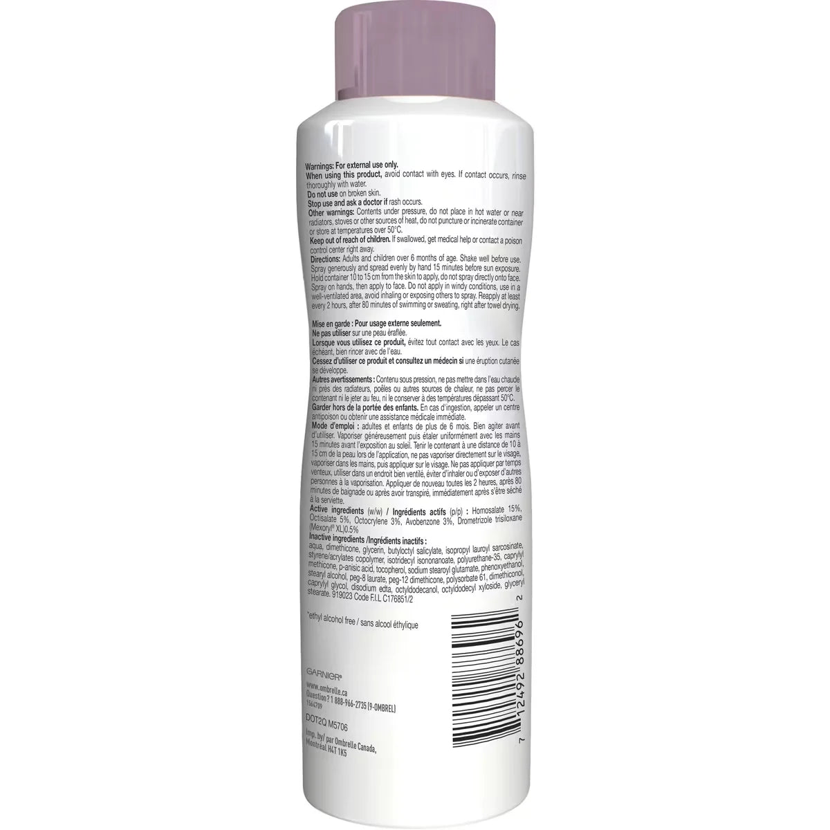 Garnier Ultra Light Advanced SPF 50+ Sunscreen Spray product detail