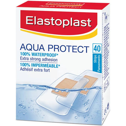 Elastoplast Aqua Protect Waterproof Adhesive Bandages, 40 Strips front package
