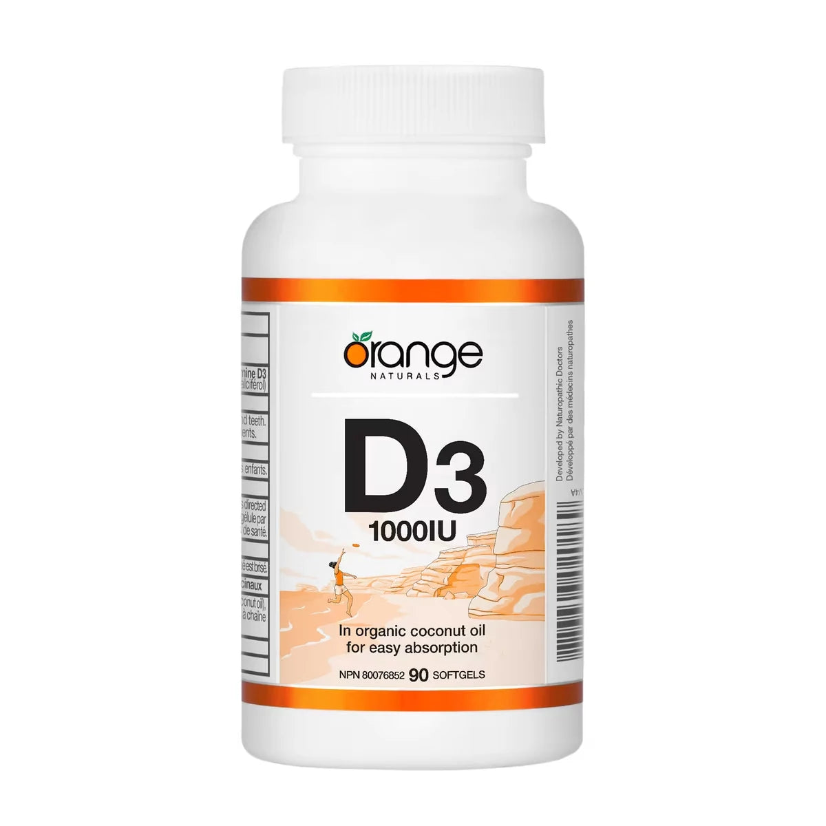 Orange Naturals D3 Softgels - organic coconut oil front package