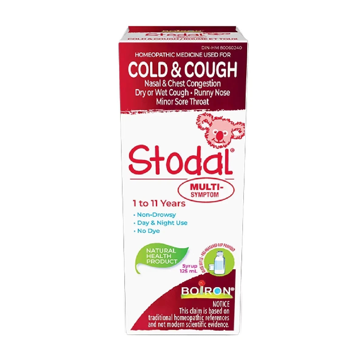 Boiron Children's Stodal Multi-Symptom for Dry Cough or Wet Cough and Cold Symptoms in Children 1 to 11 Years of Age product package