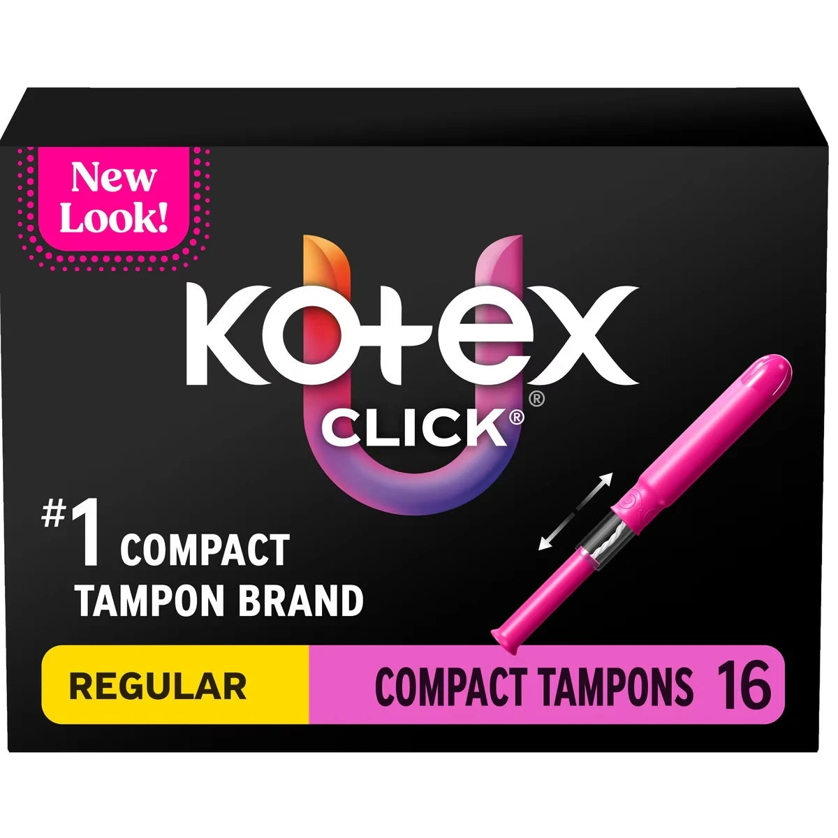 Kotex Click Compact Tampons, Regular Absorbency, 16 ct 16 count front package