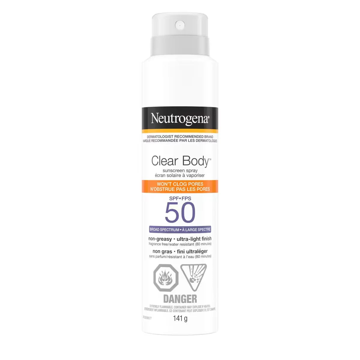 Neutrogena Clear Body Sunscreen Spray SPF 50 front package