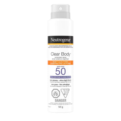 Neutrogena Clear Body Sunscreen Spray SPF 50 front package
