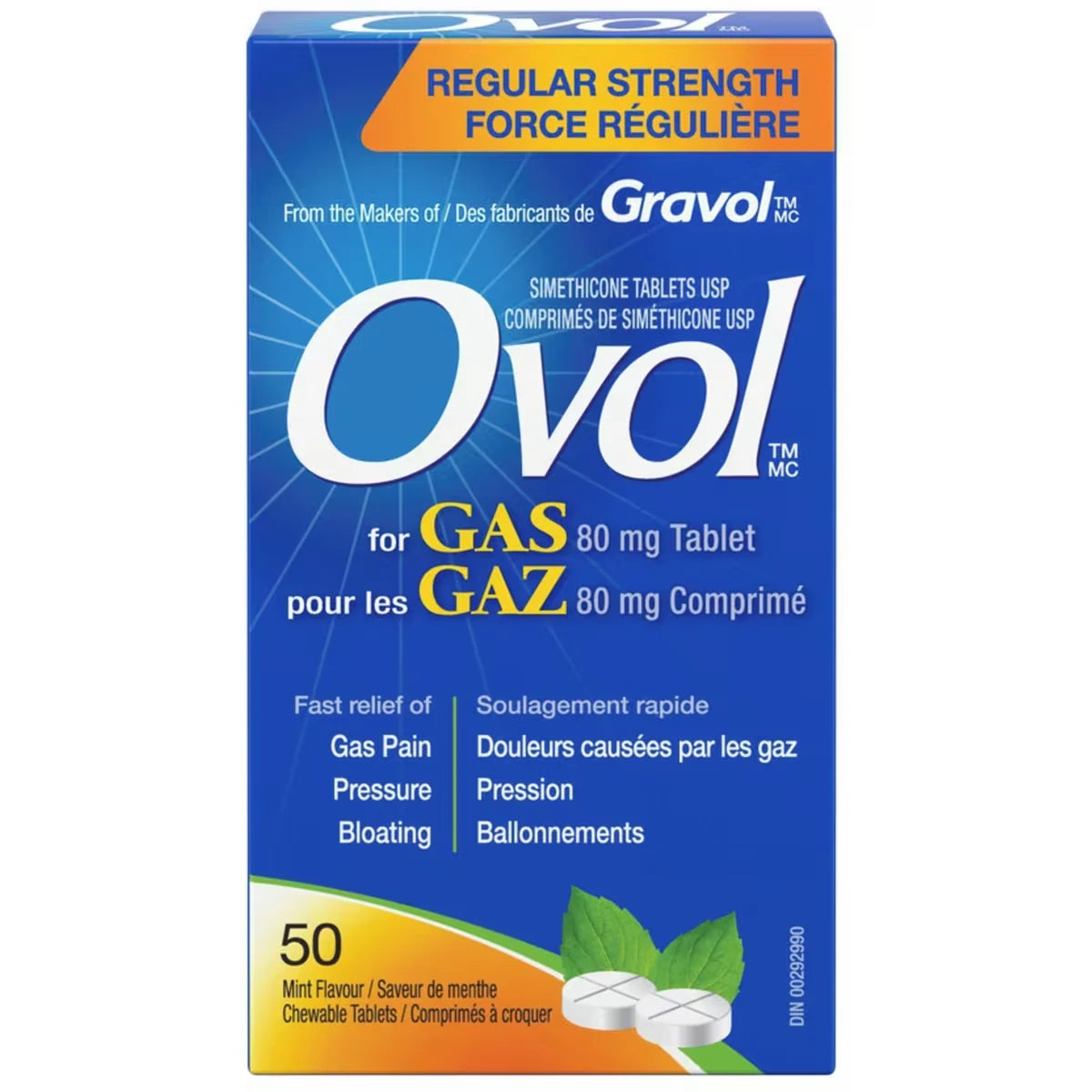 Ovol Regular Strength Chewable Tablets front package