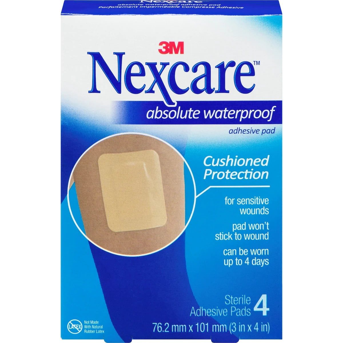 Nexcare Absolute Waterproof Adhesive Pad, AWP-34-CA front package