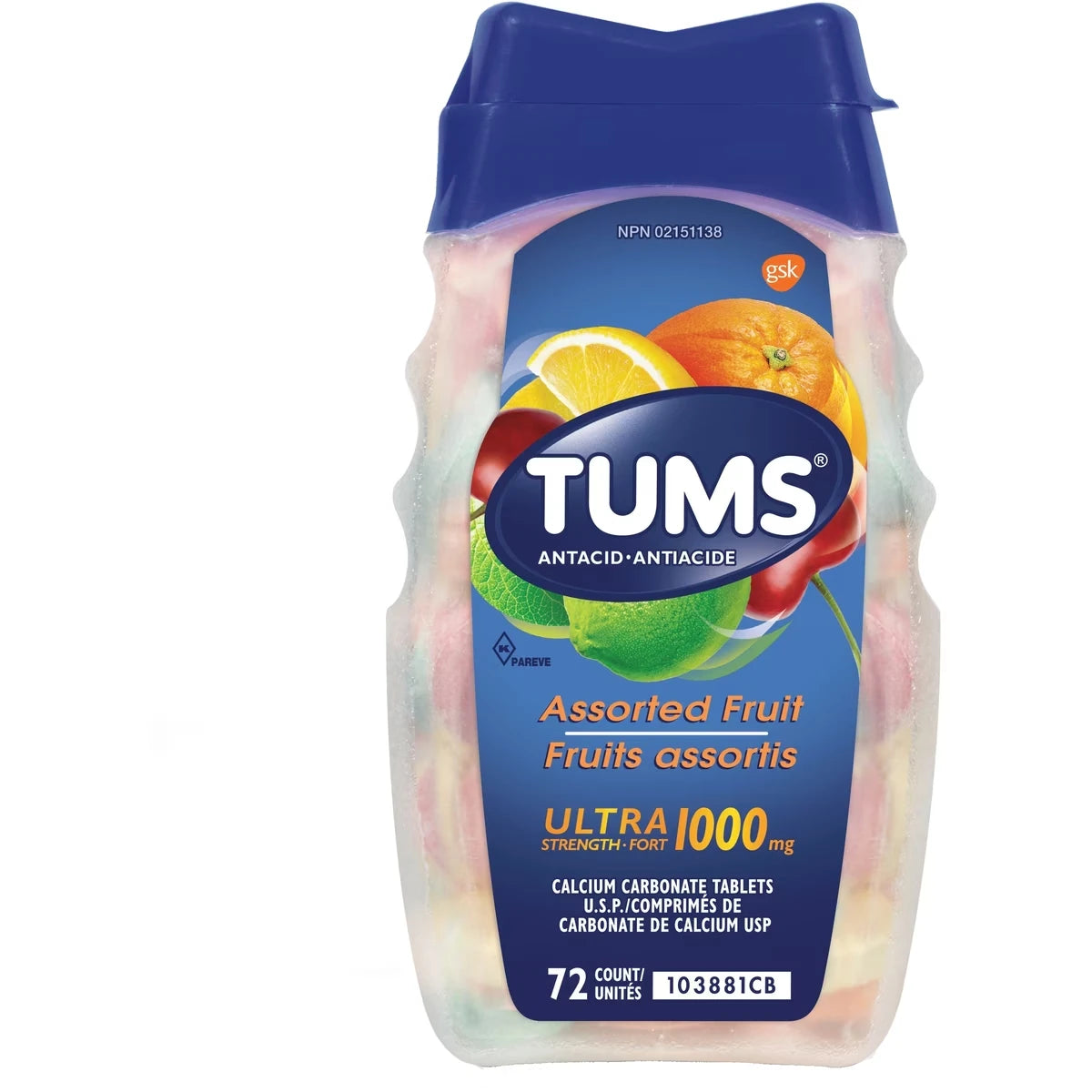 Tums Ultra Assorted Fruit 72 count front package