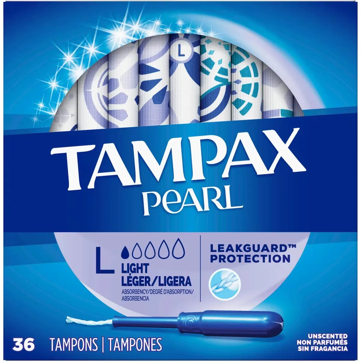 Tampax Pearl Tampons, Light Absorbency with LeakGuard Braid, Unscented, 36 Count product detail