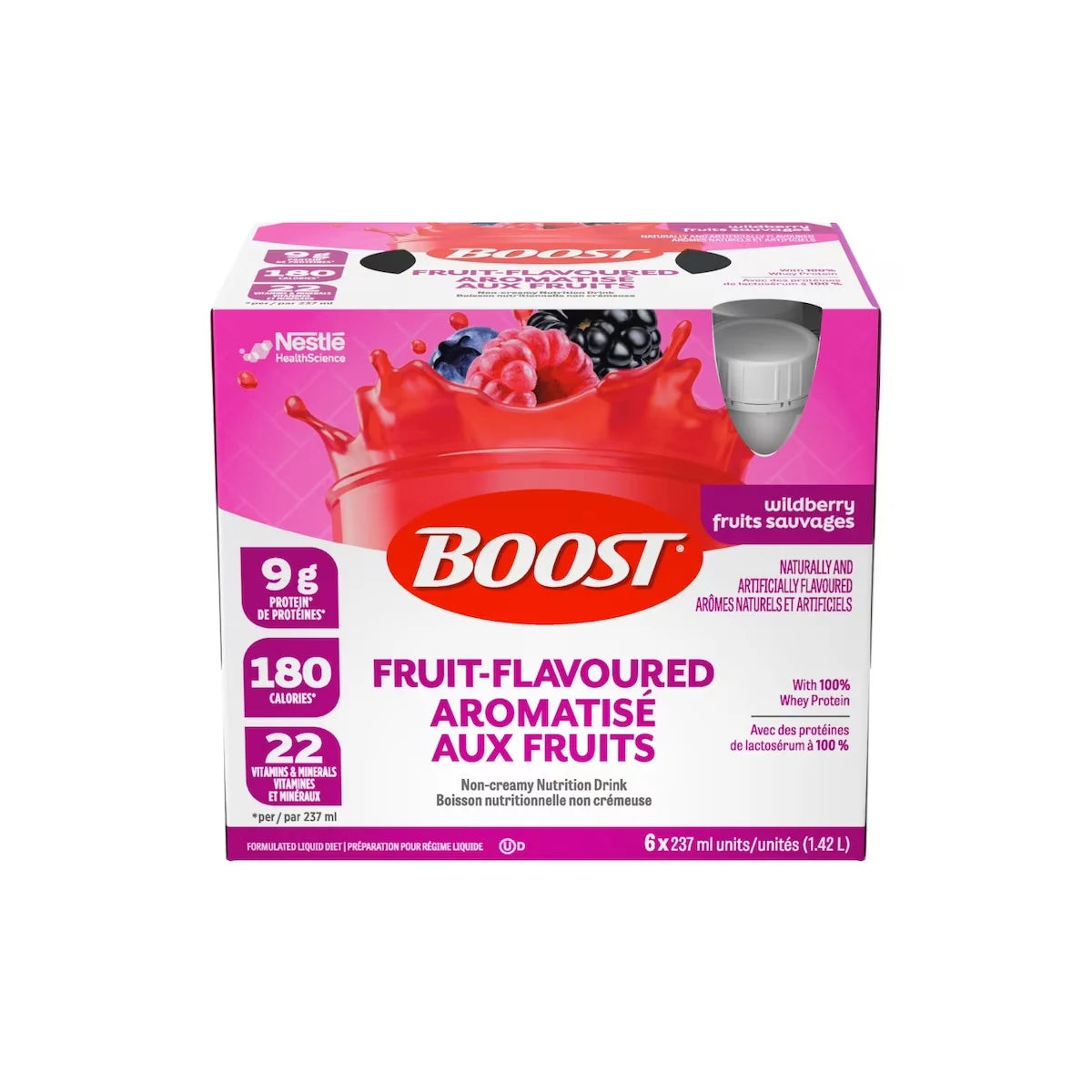 Boost Fruit Flavoured Beverage, Wildberry front package