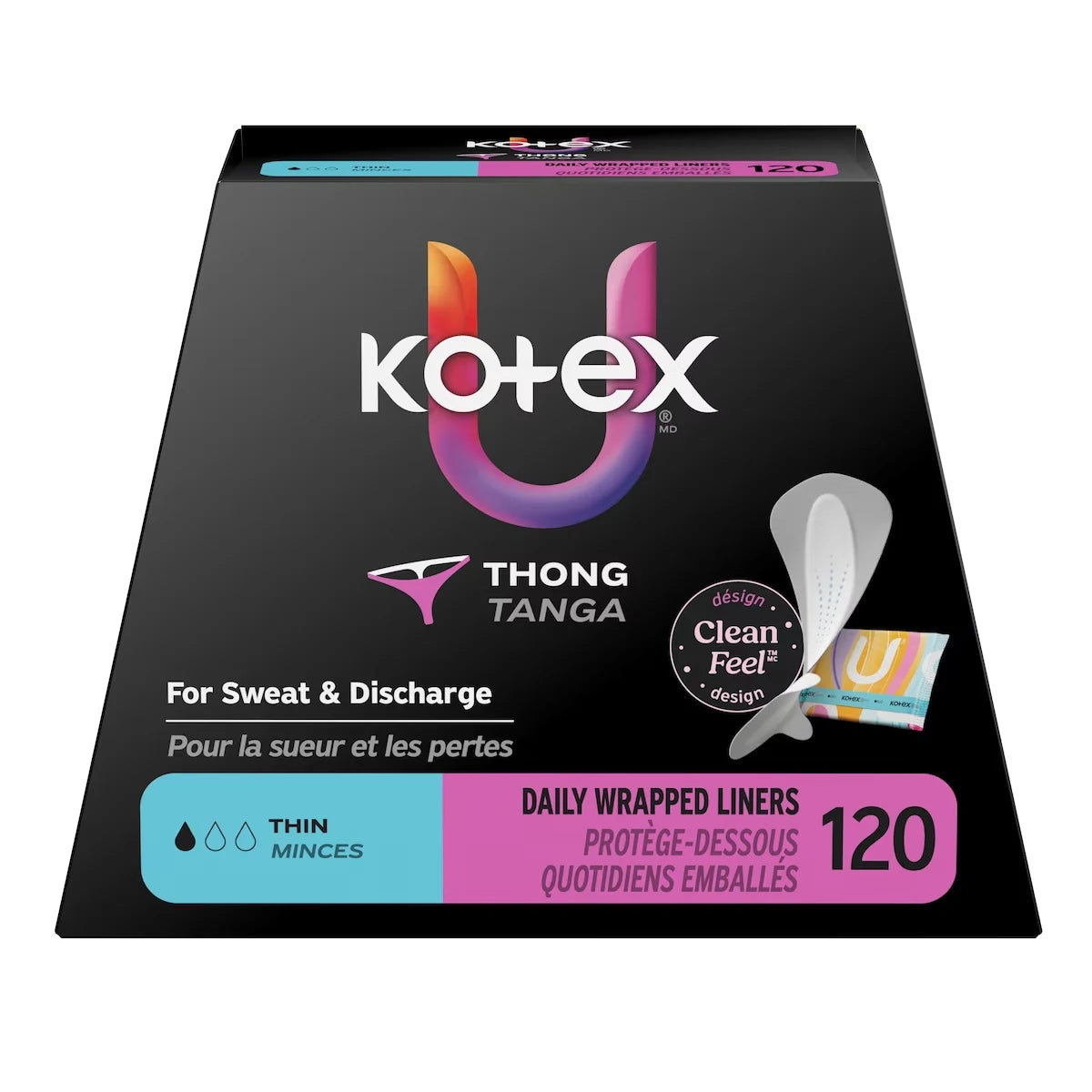 Kotex Daily Thong Liners, Wrapped, Light Absorbency, Regular Length product detail