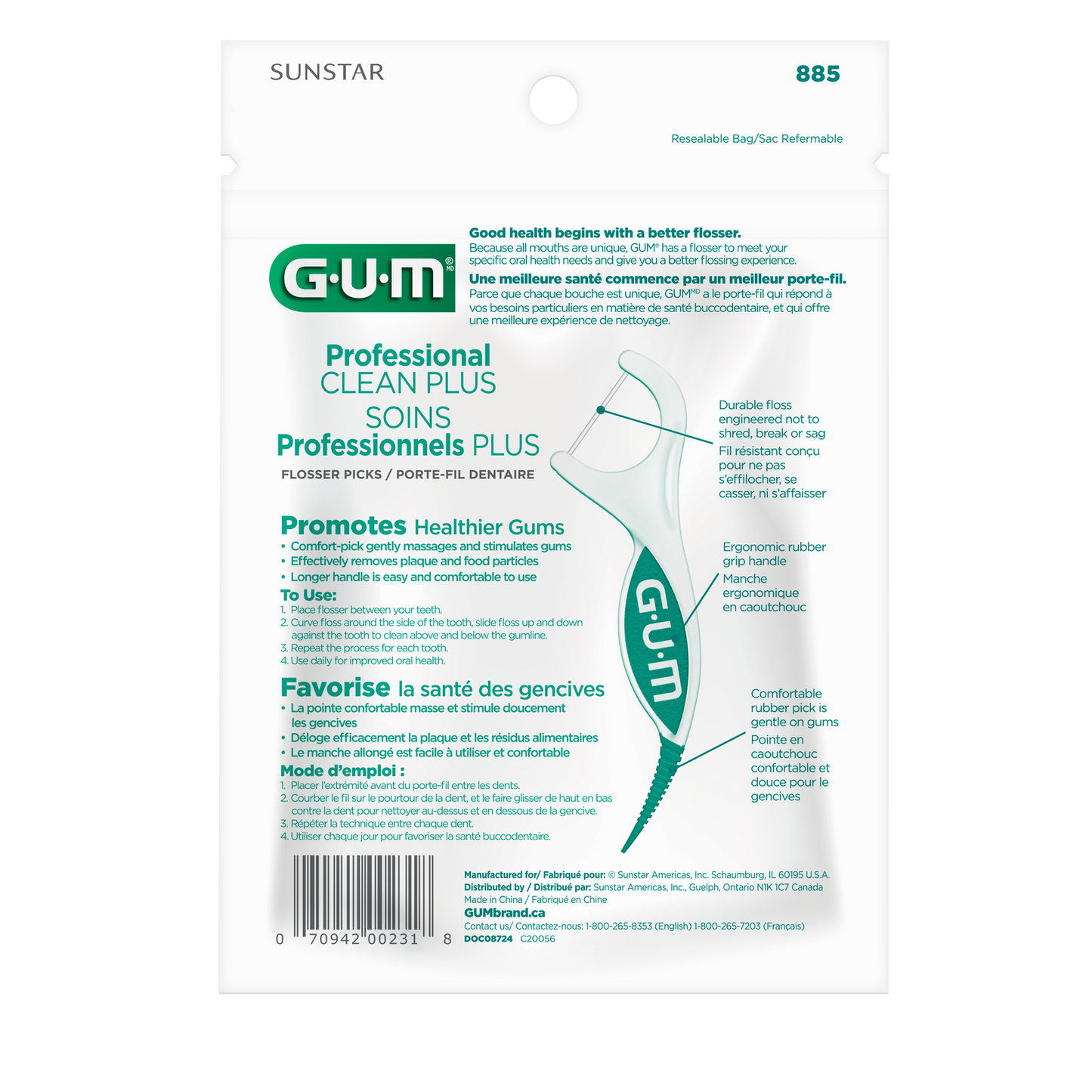 GUM Professional Clean Plus, menthe fraîche, 60 unités