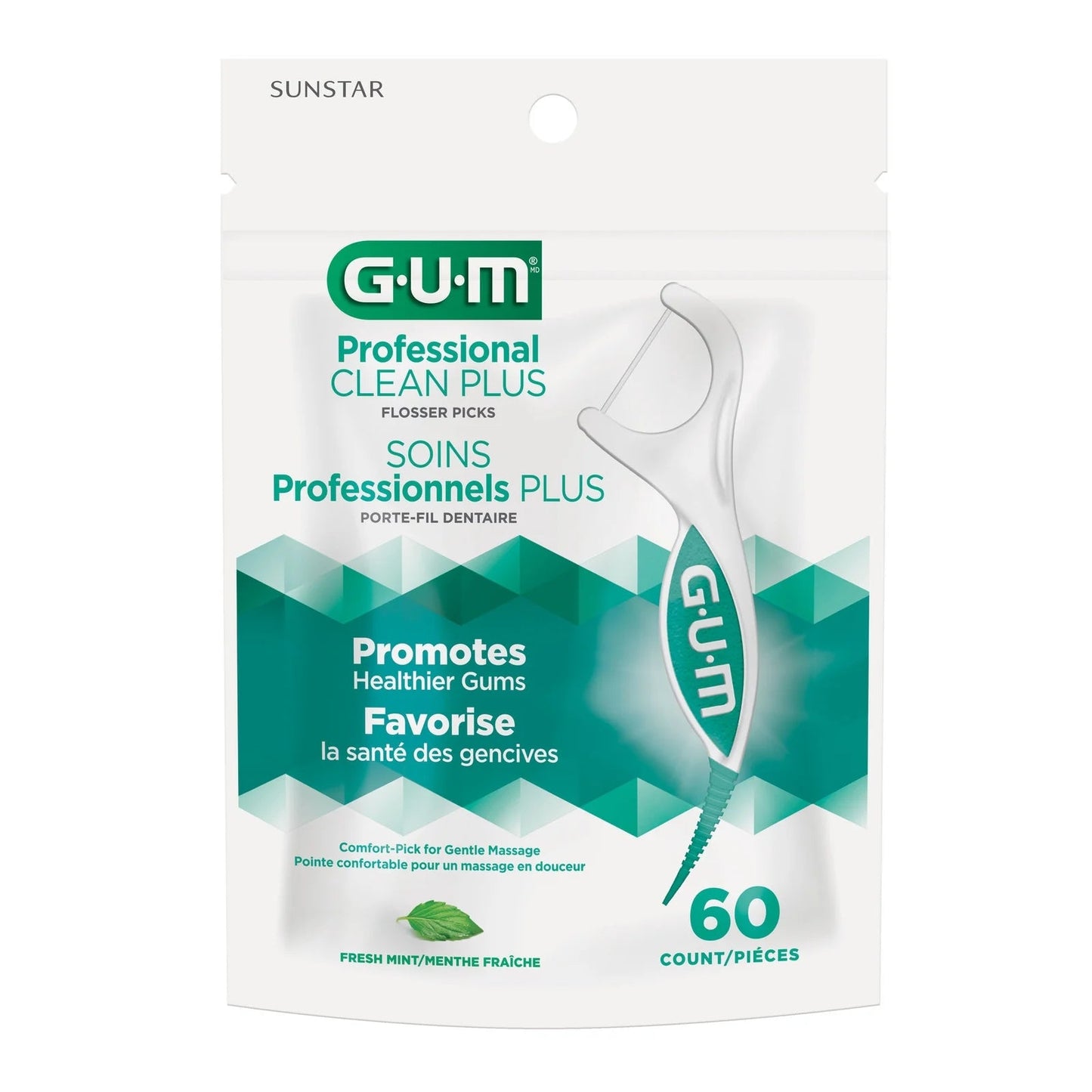 GUM Professional Clean Plus, menthe fraîche, 60 unités