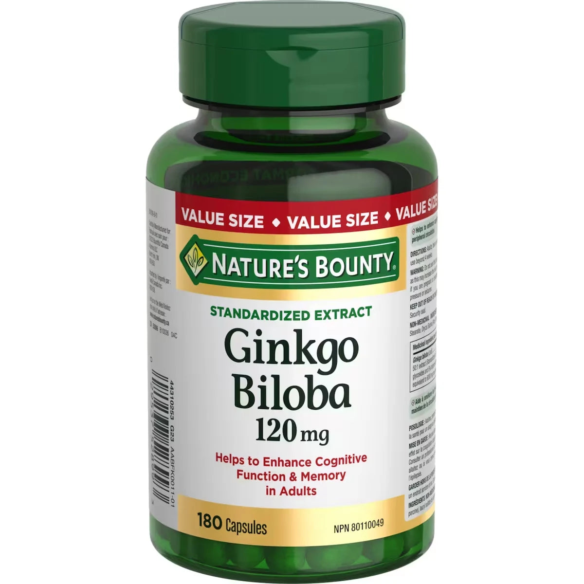 Natures Bounty Gingko Biloba, 120 mg, Value Size, 180 Capsules front package