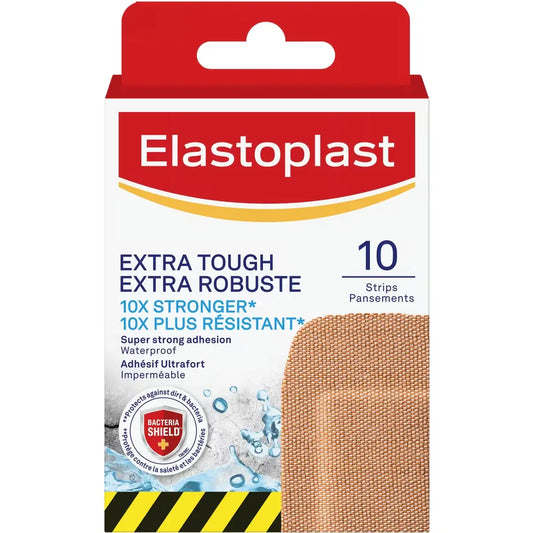 Elastoplast Extra Tough Waterproof XL Bandages | Waterproof and tough fabric | Super Strong Adhesion | Provides Durable front package