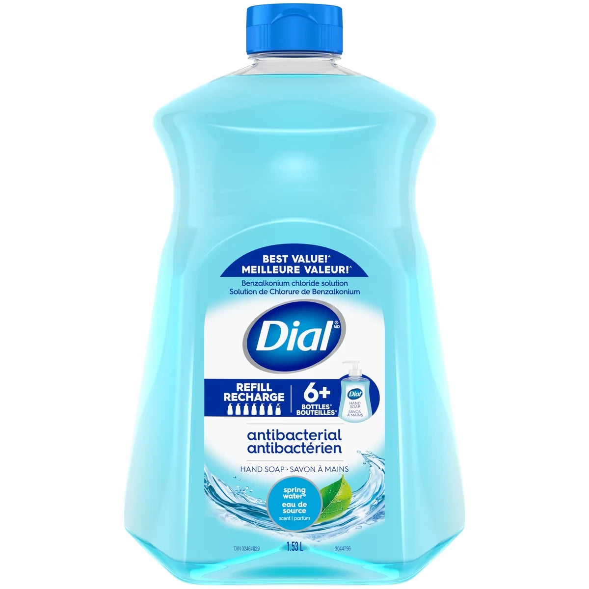 Dial Antibacterial Liquid Hand Soap Refill, Spring Water front package