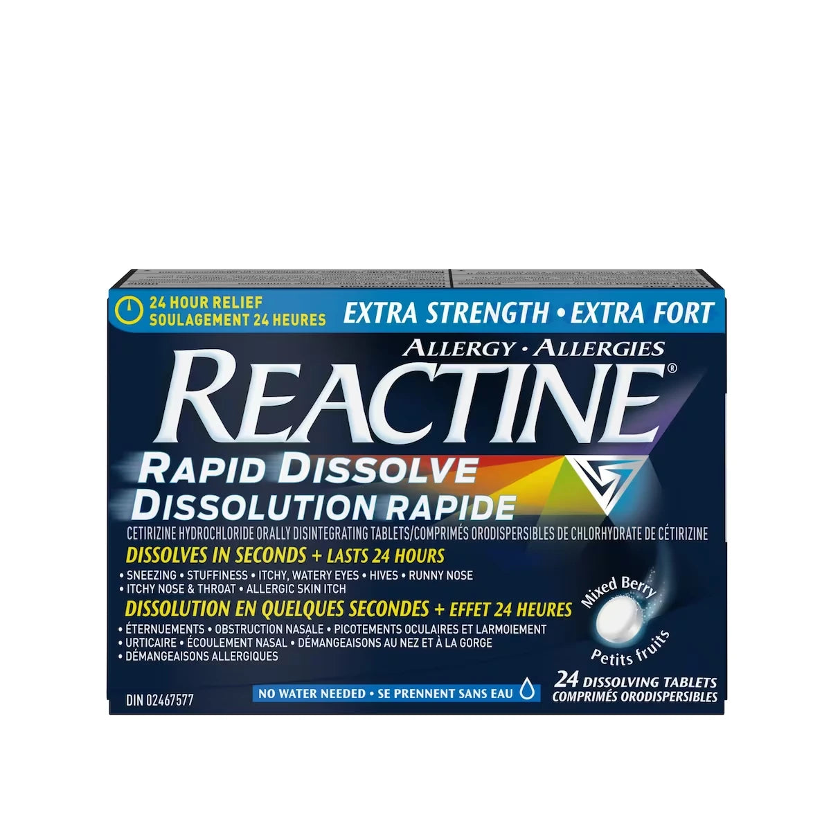 Reactine Rapid Dissolve Extra Strength 24 Hour Allergy Medicine front package