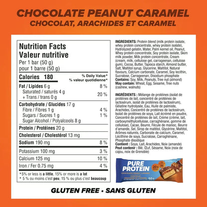 Pure Protein Bars, Chocolate Peanut Caramel, Gluten Free Snack Bars product detail