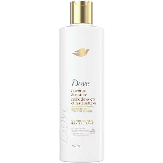 Dove Coconut Oil & Restore Conditioner for Damaged Hair, with Liquid Bio-Protein Care 355 ML front package