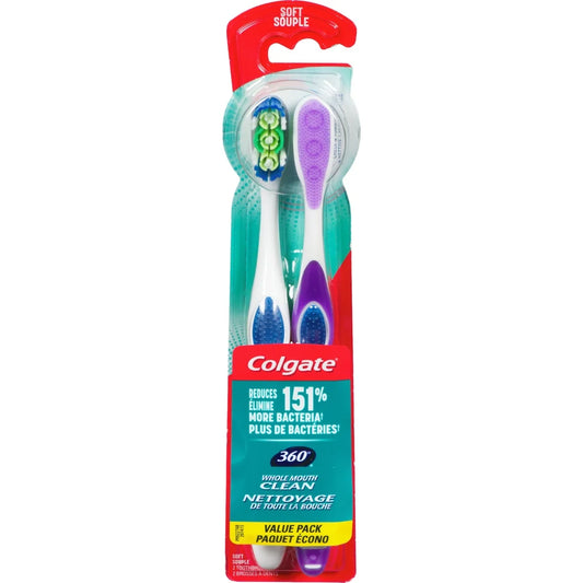 Colgate 360° Toothbrush with Tongue and Cheek Cleaner, Soft - 2 Count front package
