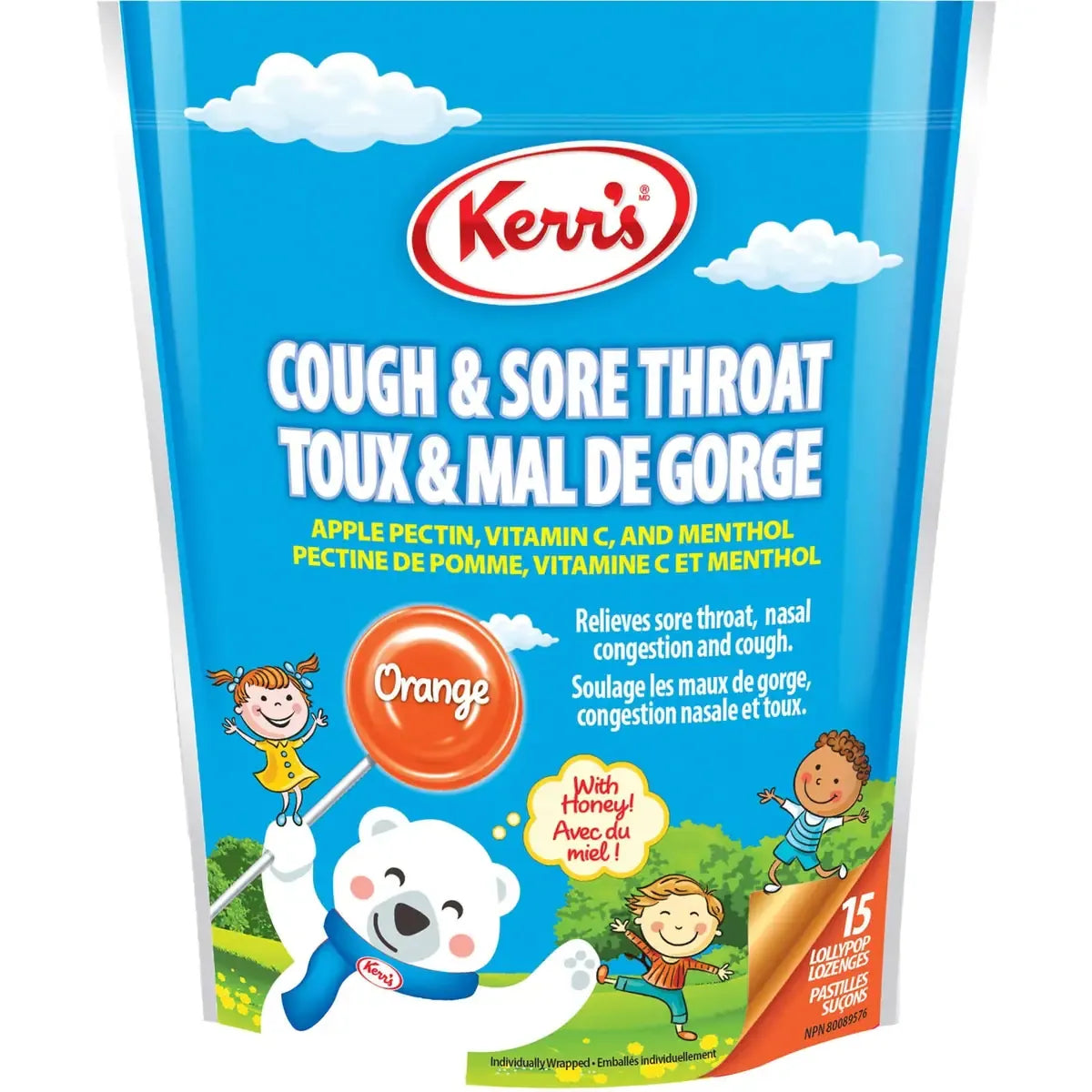 Kerr's Orange Menthol COUGH & Sore Throat Lollypop Lozenges front package
