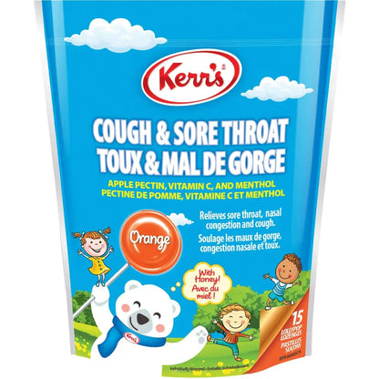 Kerr's Orange Menthol COUGH & Sore Throat Lollypop Lozenges front package
