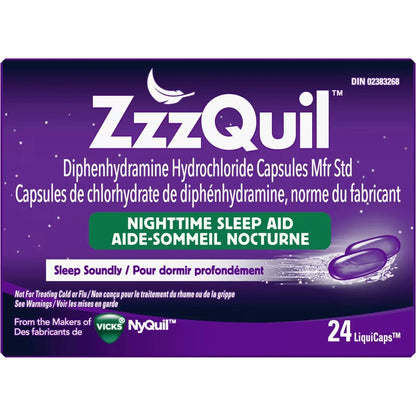 Vicks ZzzQuil Nighttime Sleep-Aid LiquiCaps, 24 Count front package