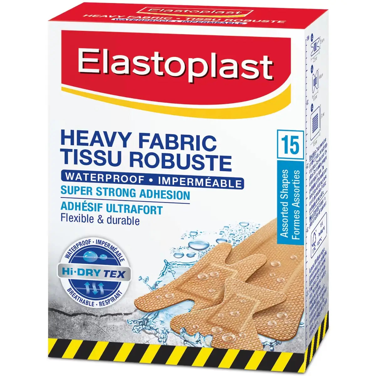 Elastoplast Heavy Fabric Waterproof Adhesive Bandages, 15 Assorted Shapes front package