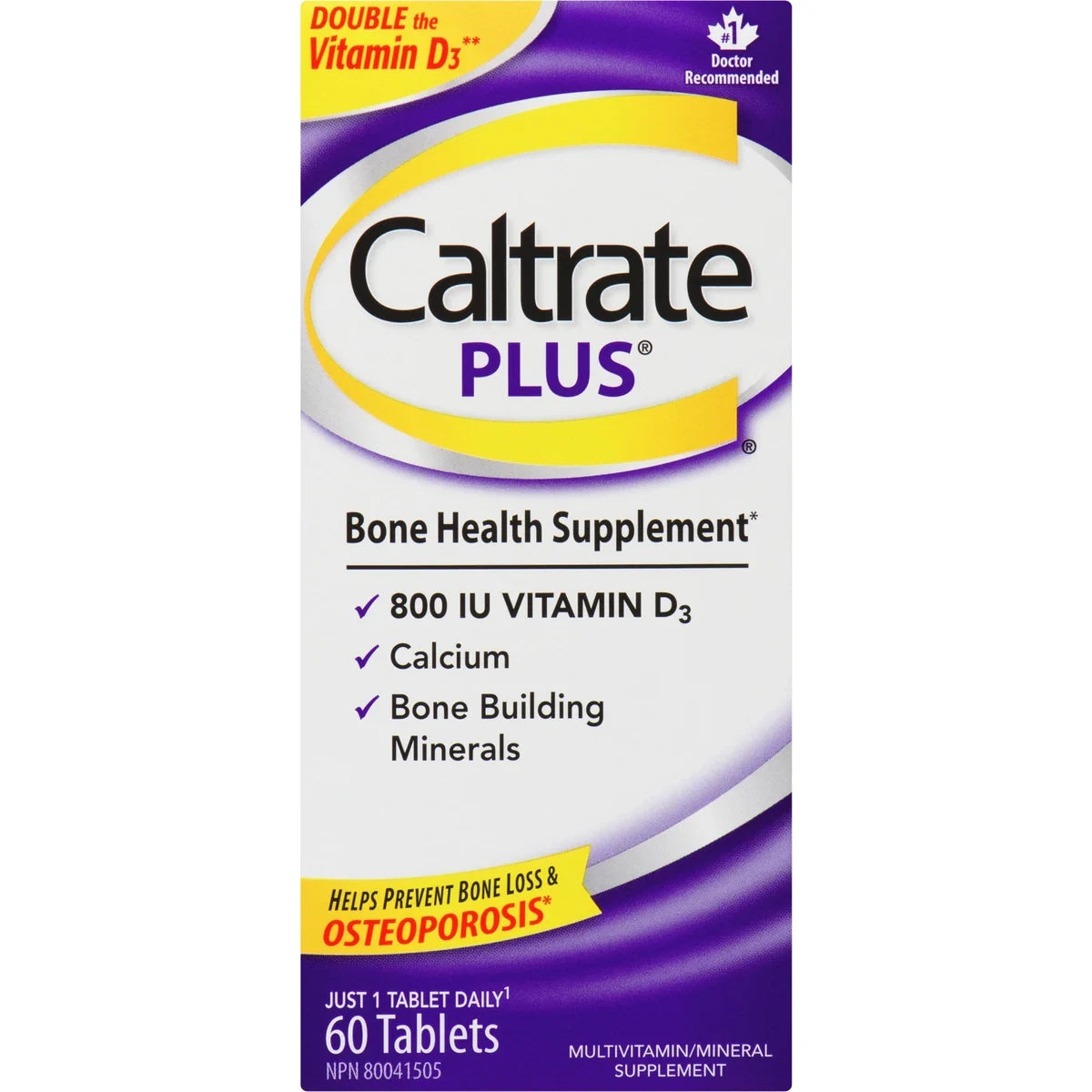 Caltrate Plus Calcium & Vitamin D3 Bone Health Supplement Tablets, 60 Count front package