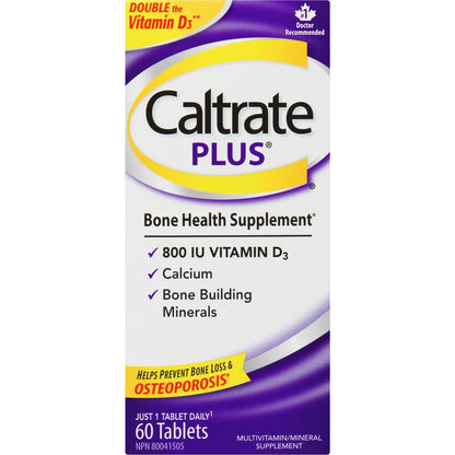 Caltrate Plus Calcium & Vitamin D3 Bone Health Supplement Tablets, 60 Count front package
