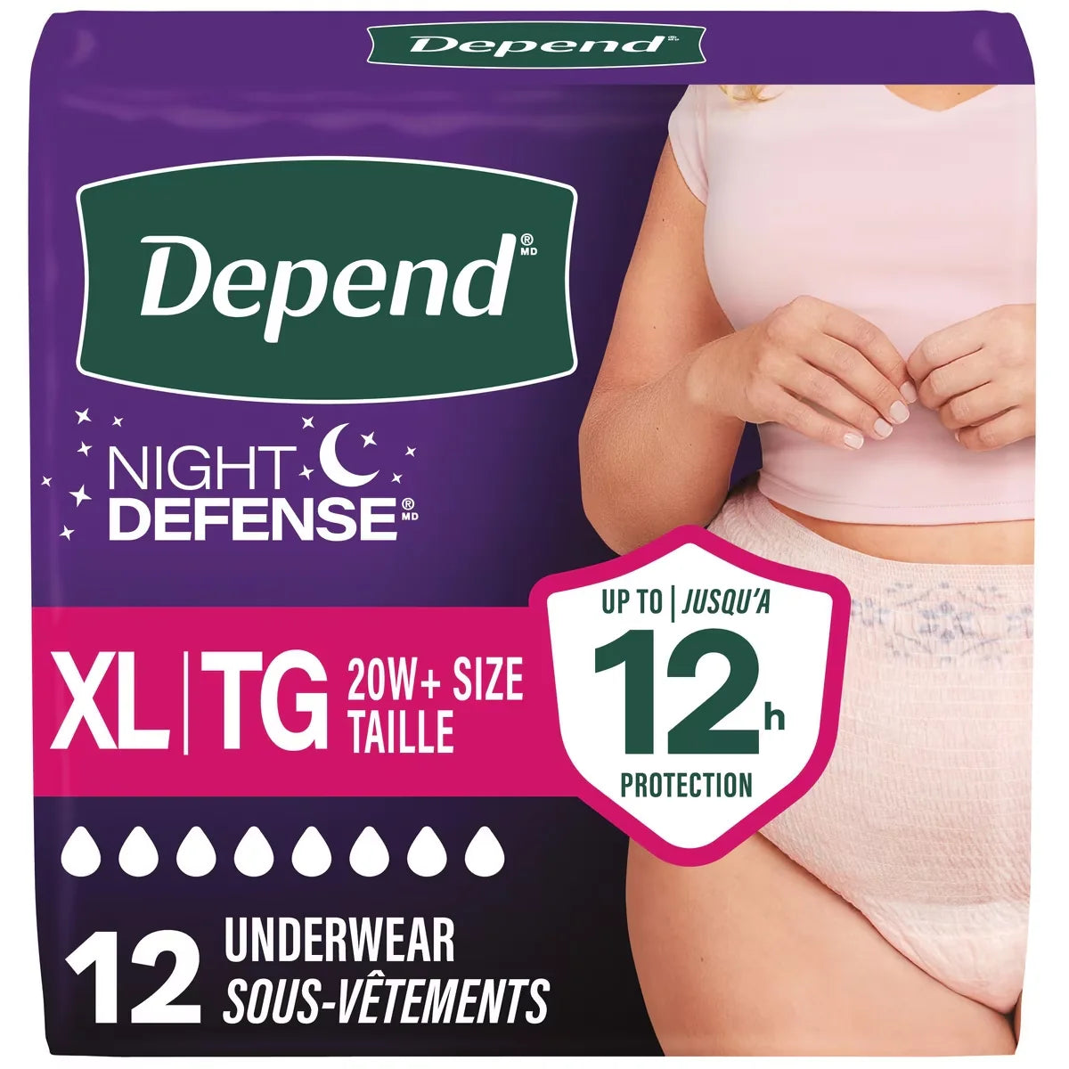 Depend Night Defense Incontinence Underwear for Women, Overnight, XL front package