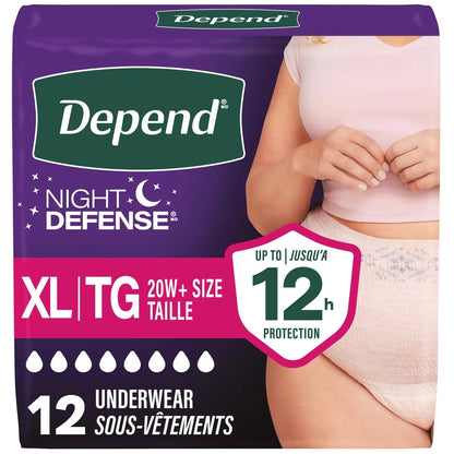 Depend Night Defense Incontinence Underwear for Women, Overnight, XL front package