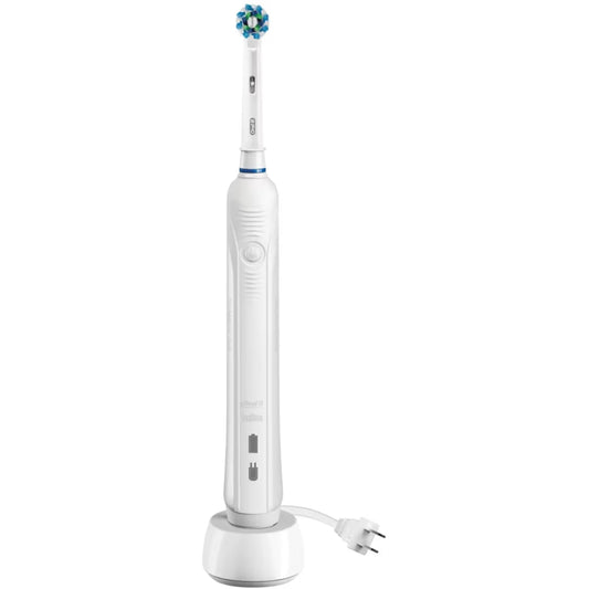 Oral B 1000 CrossAction Electric Toothbrush, White, Powered by Braun front package