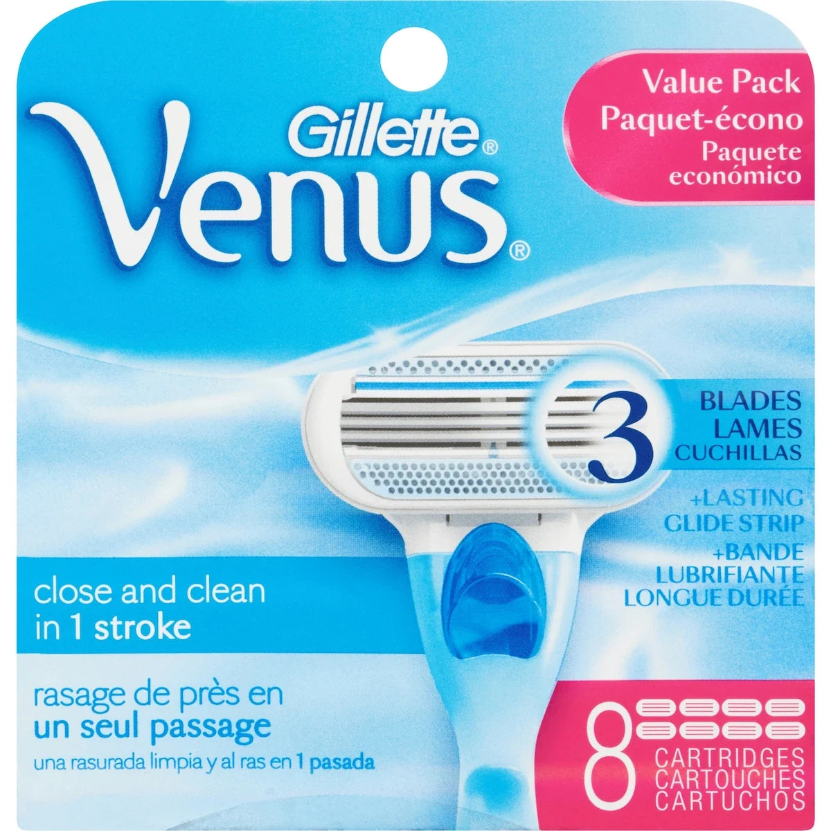 Venus Gillette Women's Razor Blades, 8 Refills front package
