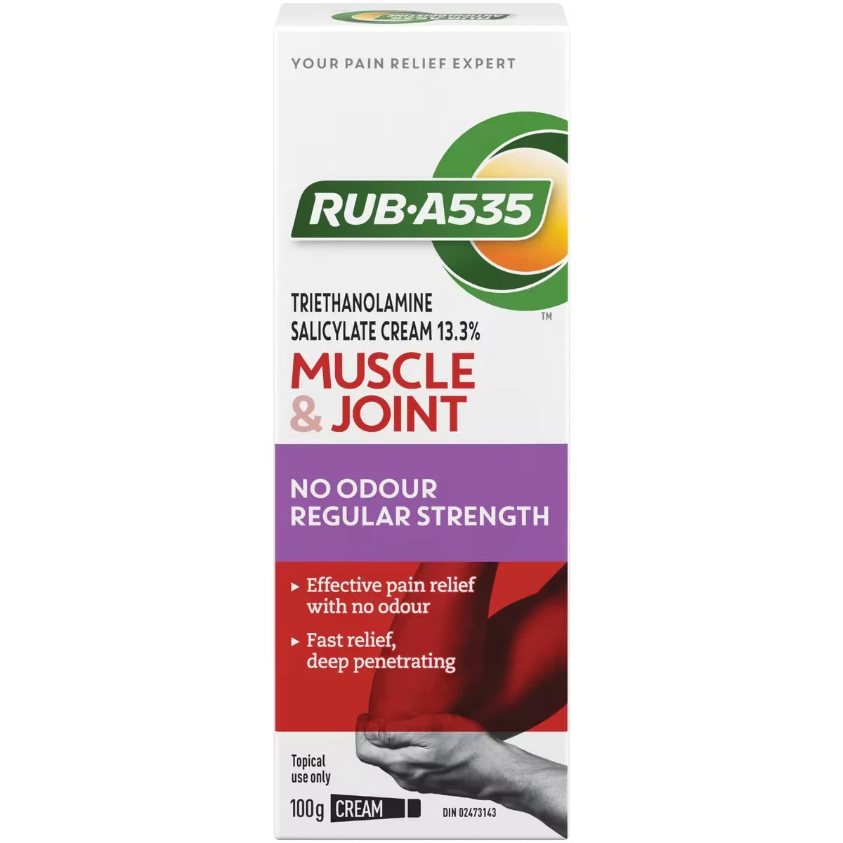 Rub A535 Muscle & Joint Pain Relief Cream, No Odour, Regular Strength front package