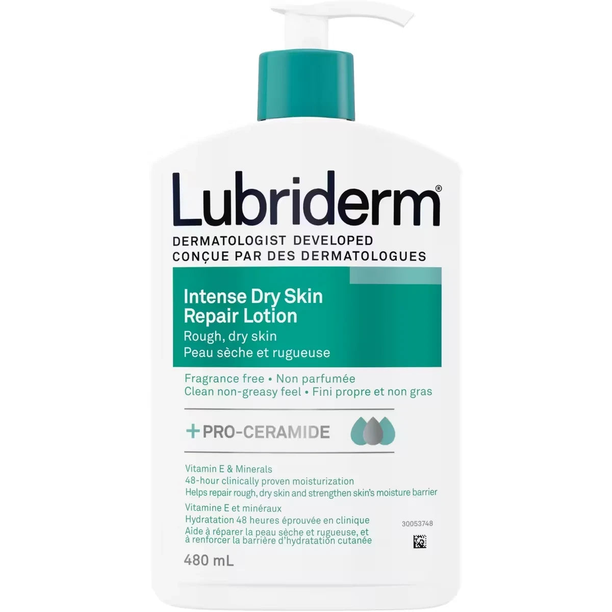 Lubriderm Intense Dry Skin Repair Lotion, Fragrance Free, 480 mL product package