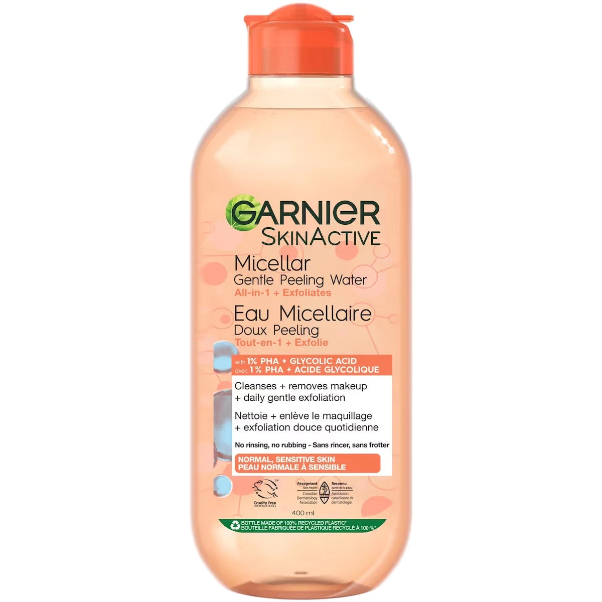 Garnier SkinActive Micellar Gentle Peeling Water with 1% PHA + Glycolic Acid + Papaya Extract front package