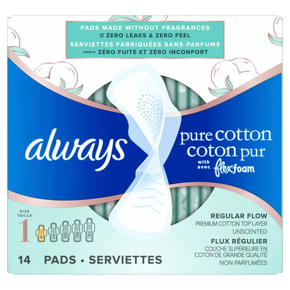 Always Pure Cotton with FlexFoam Pads Size 1, 14 Count product detail