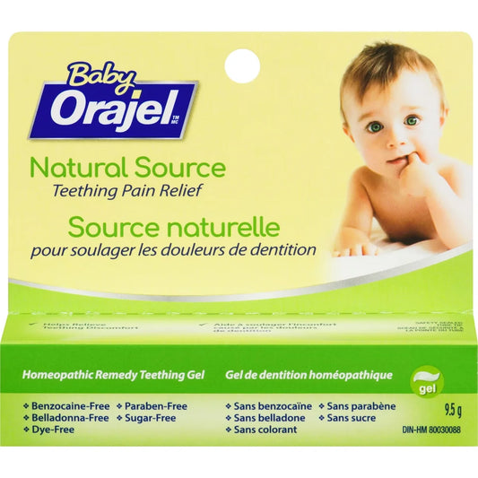 Orajel Natural Source Teething Pain relief Gel front package