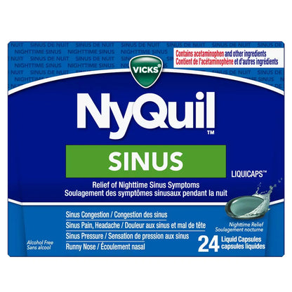 Vicks NyQuil Sinus Liquid Capsules, 24 Count front package