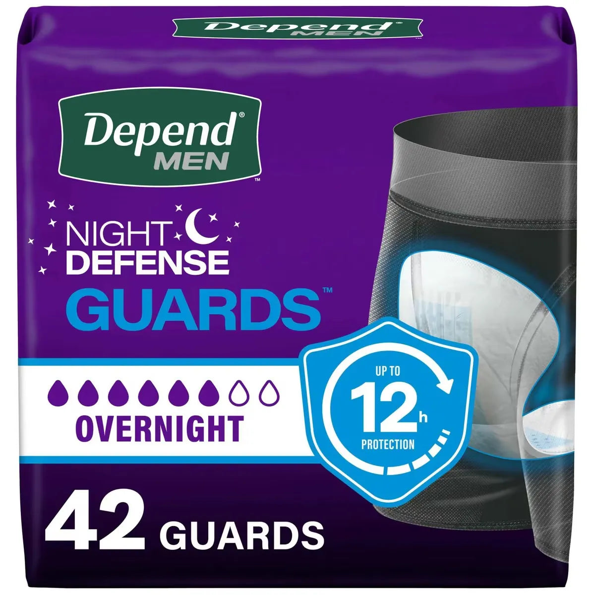 Depend Guards Incontinence Pads for Men, Overnight Absorbency front package