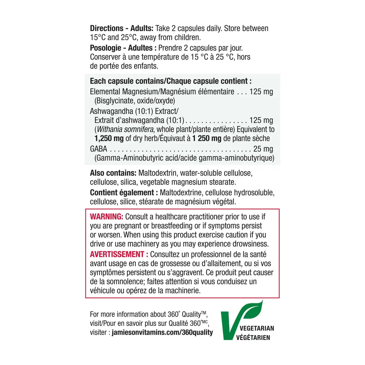 Jamieson Magnesium with Ashwagandha + GABA 130 capsules product detail