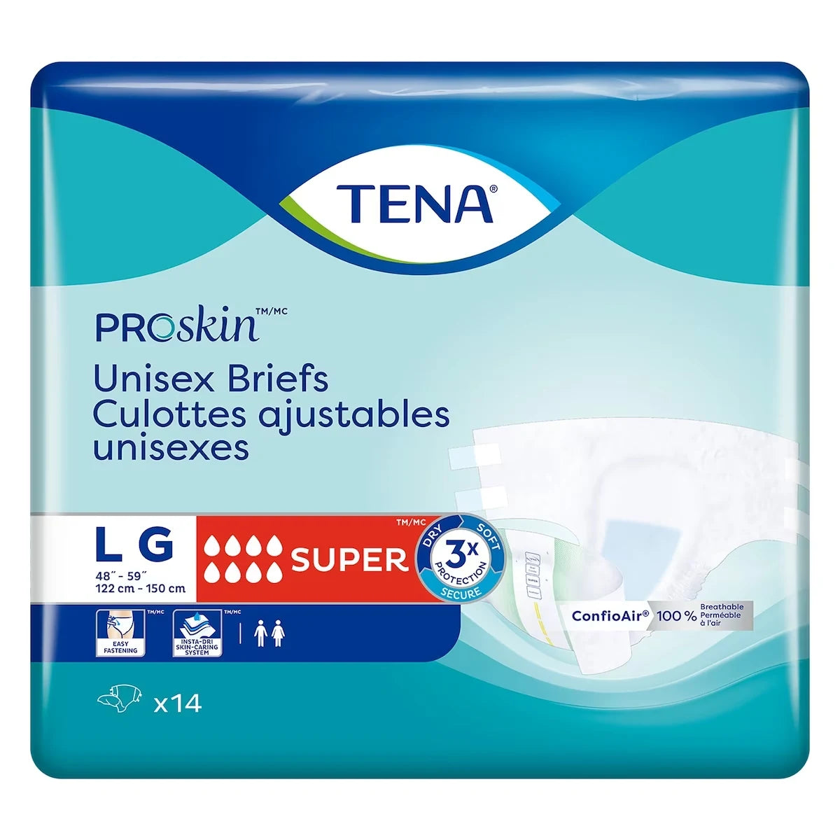 Tena Unisex Incontinence Brief, Super Absorbency, Large front package