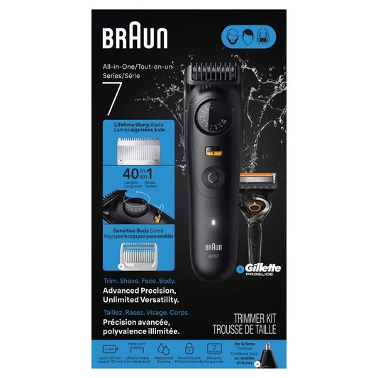 Braun All-in-One Series 7 Trimmer Kit, 40 Lengths, Lifetime Sharp Metal Blade, AIO 7530, Matte Black product detail