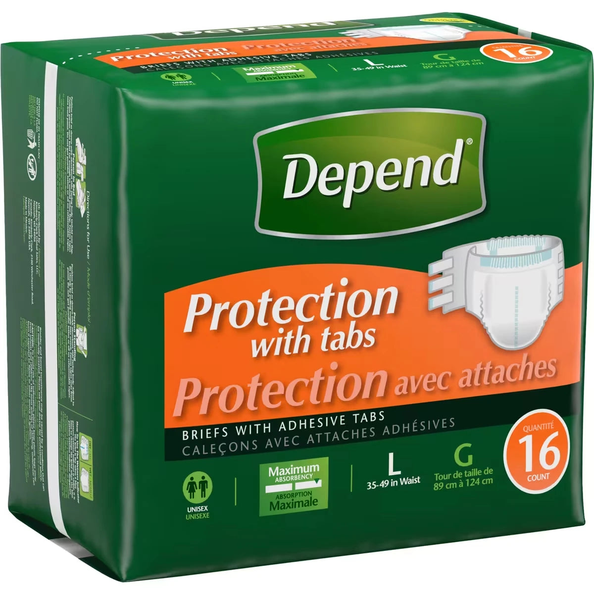 Depend Incontinence Protection with Tabs, Maximum Absorbency, L product image