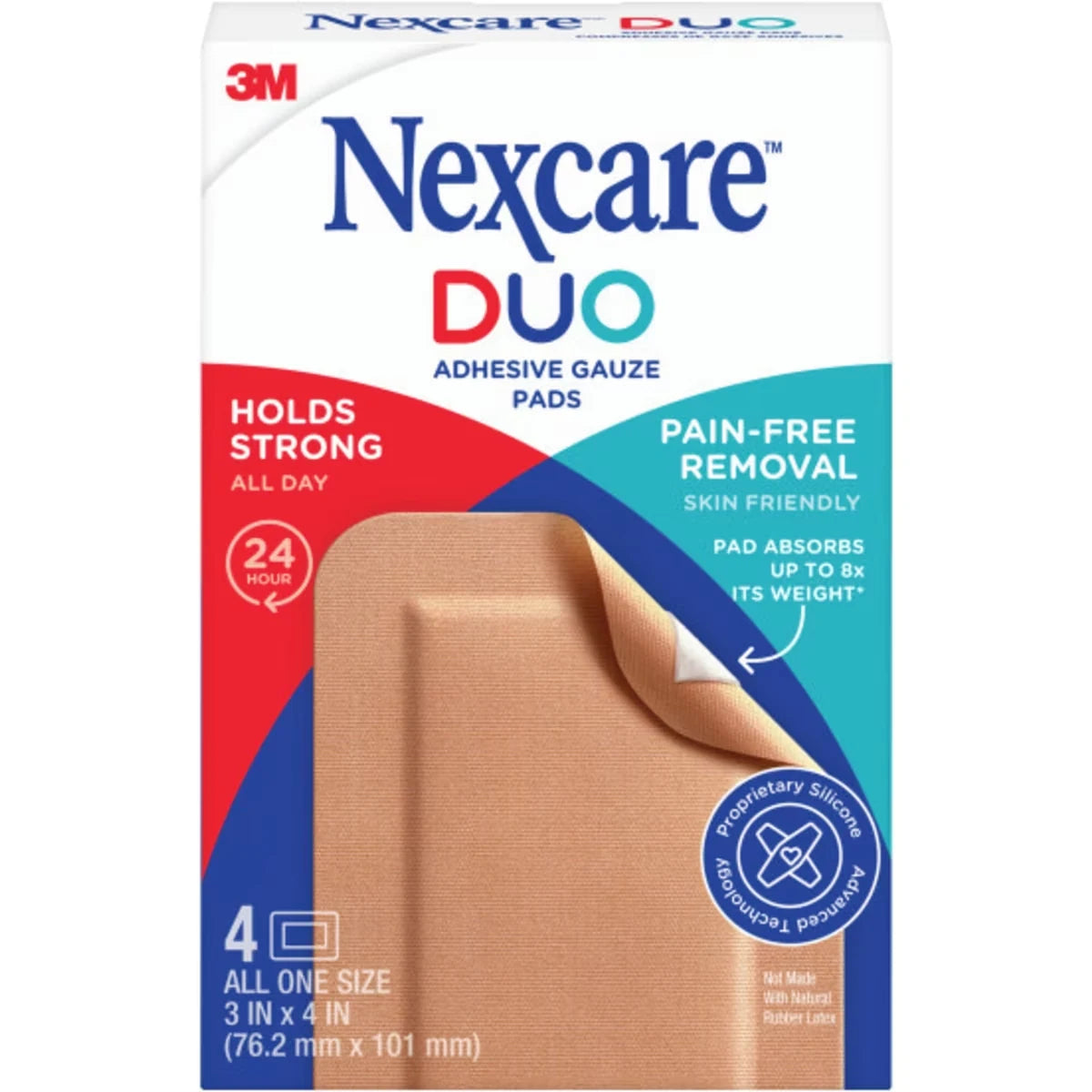 Nexcare DUO Adhesive Gauze Pads front package
