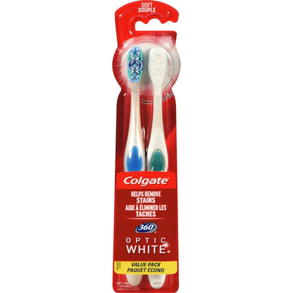 Colgate 360° Optic White Whitening Toothbrush, Soft - 2 Count front package