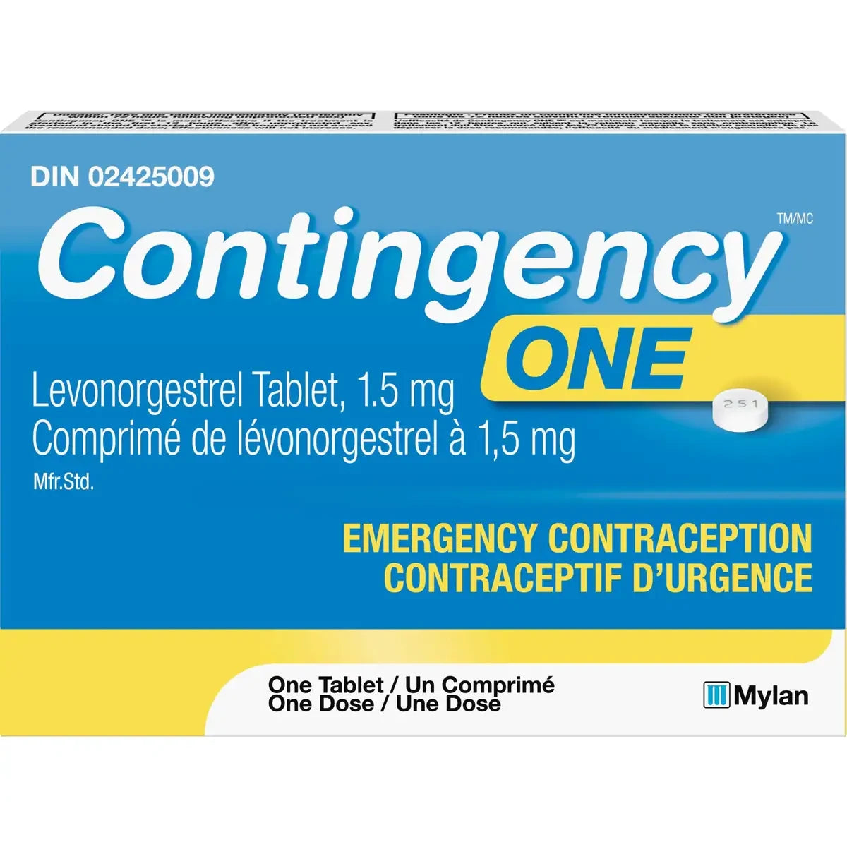 Contingency One Levonorgestrel tablet 1.5 mg front package